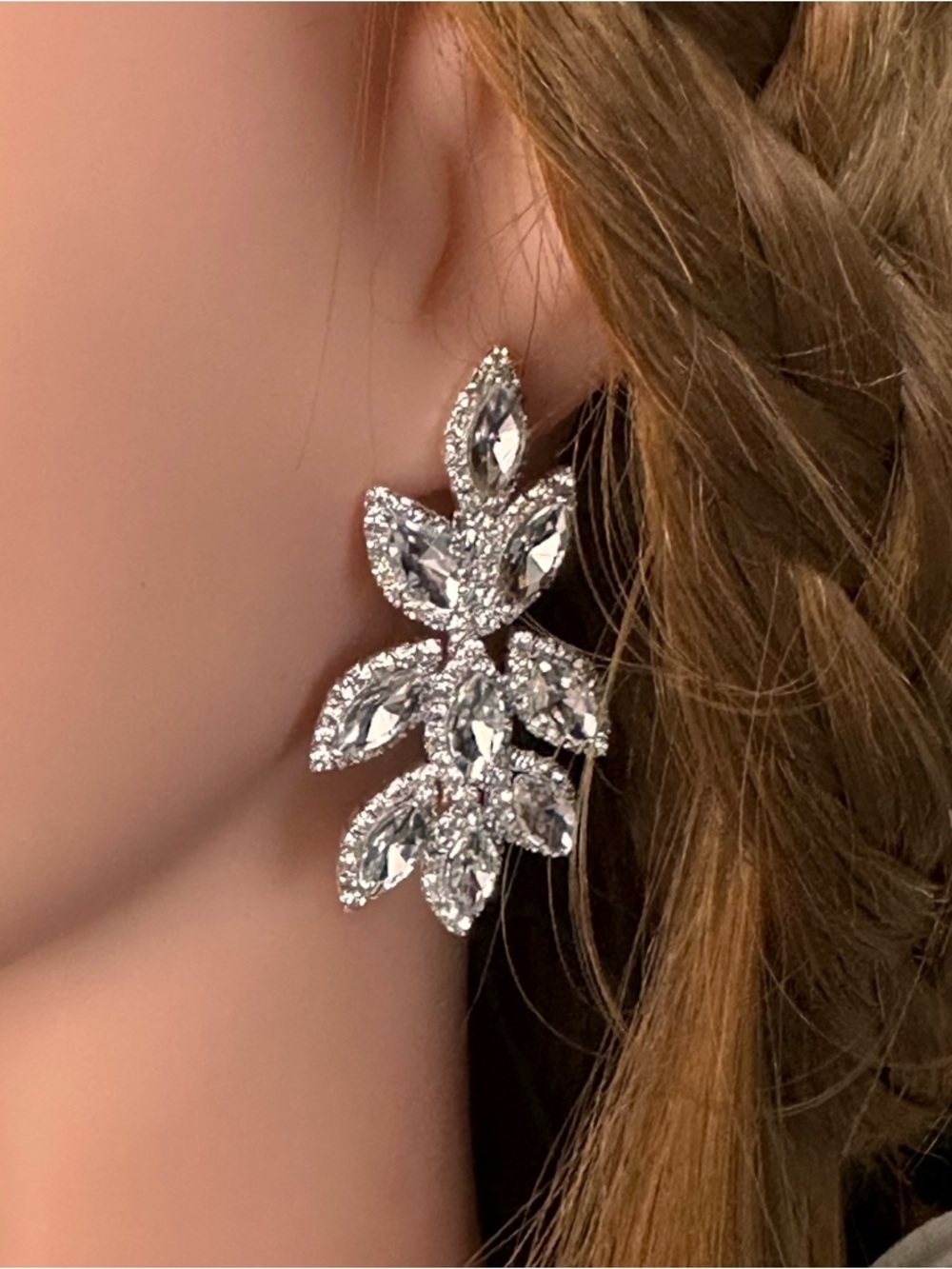 Bridal Crystal Drop Earrings Silver Floral Statement Wedding Prom 2” Glam